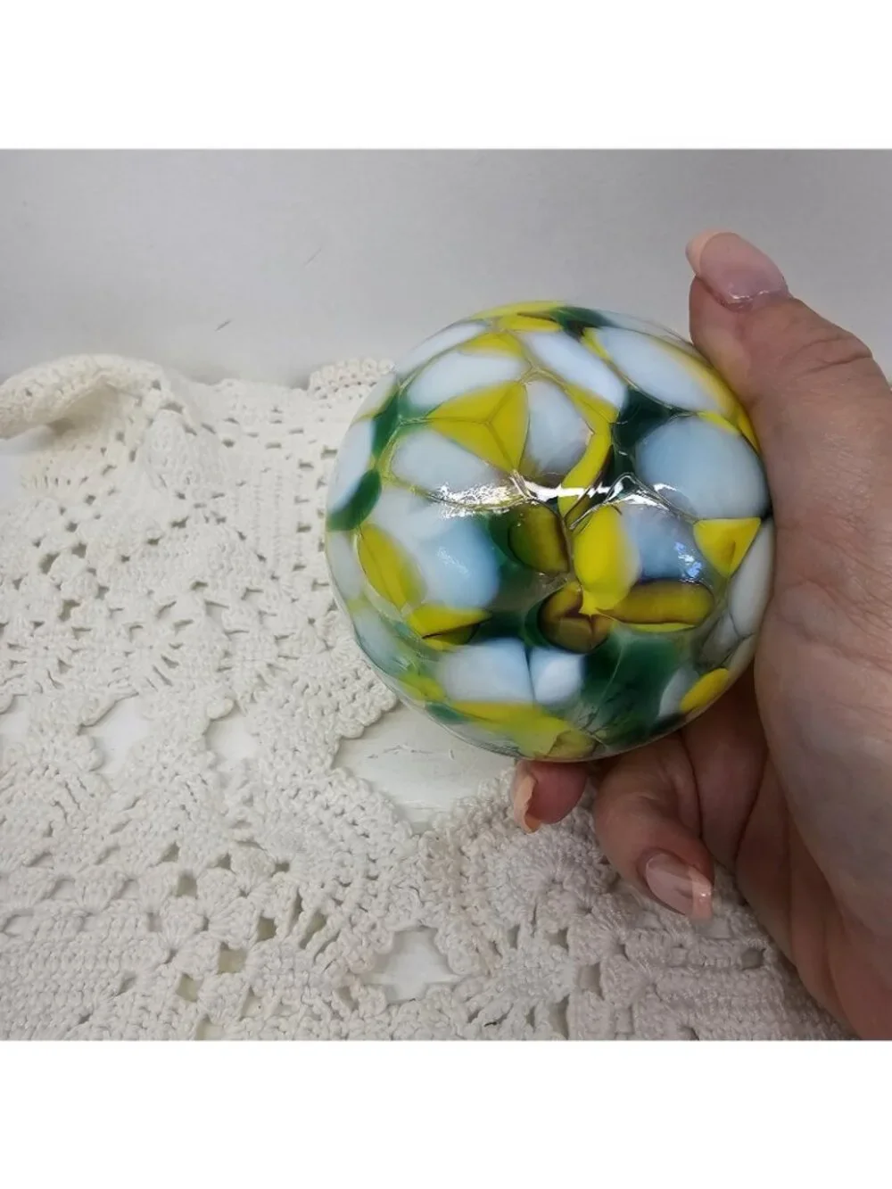 Huta Szkla Zorza Handmade Glass Christmas Ornament Poland Green Yellow White